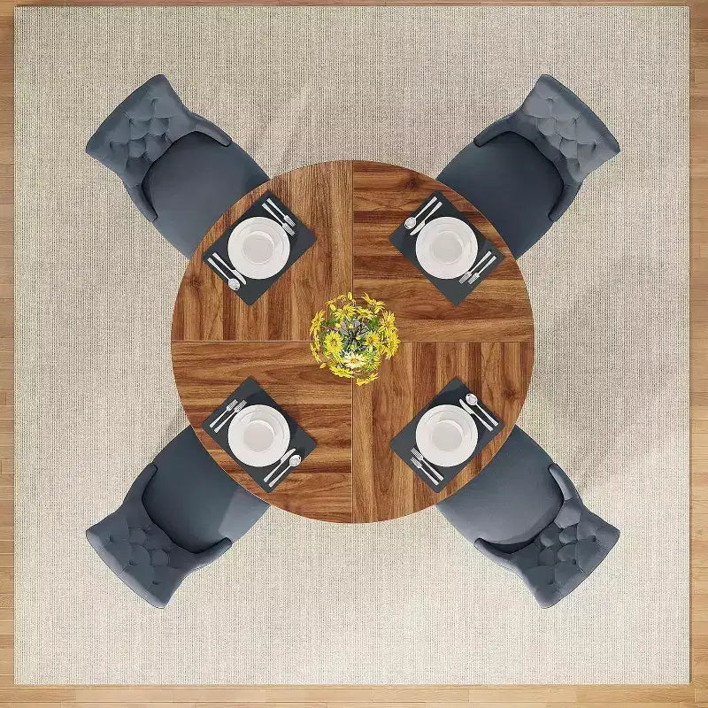 Mesa de comedor redonda de 47", mesa de cocina estilo rústico con base en cruz para comedor, capacidad para 4-6 personas, tablero de madera