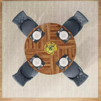 Mesa de comedor redonda de 47", mesa de cocina estilo rústico con base en cruz para comedor, capacidad para 4-6 personas, tablero de madera