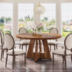 Mesa de comedor redonda de 47", mesa de cocina estilo rústico con base en cruz para comedor, capacidad para 4-6 personas, tablero de madera