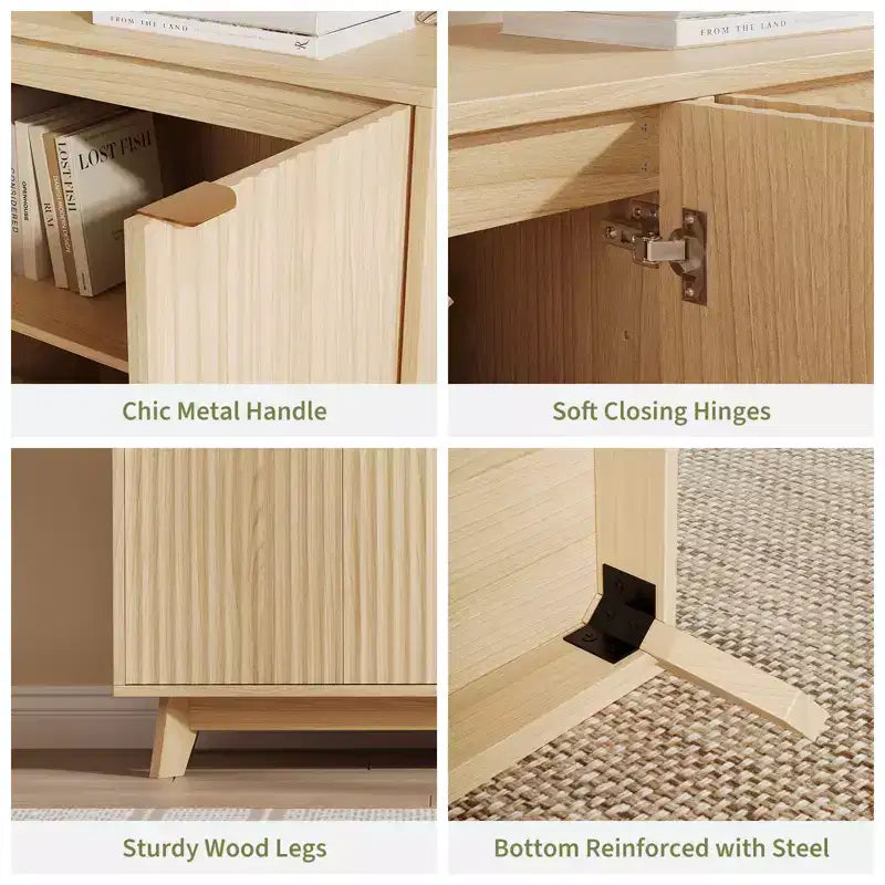 Aparador Buffet de 34.49 pulgadas con almacenamiento, aparador moderno con puertas acanaladas y estantes ajustables, mesa consola de madera para sala de estar