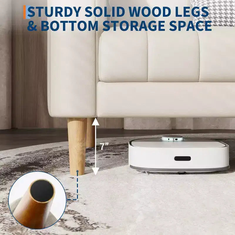 Sofás de piel sintética de 78 pulgadas de ancho con 2 cojines decorativos, estilo moderno de mediados de siglo, sofá de 3 plazas y patas de madera maciza, fácil montaje, para sala de estar y dormitorio