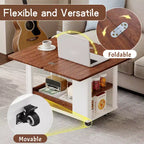 Mesa de centro moderna Bestier de 27.6'', mesa auxiliar multifuncional con parte superior plegable, ruedas, cajón, estante abierto, almacenamiento con compartimento oculto