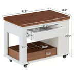 Mesa de centro moderna Bestier de 27.6'', mesa auxiliar multifuncional con parte superior plegable, ruedas, cajón, estante abierto, almacenamiento con compartimento oculto