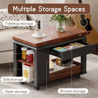 Mesa de centro moderna Bestier de 27.6'', mesa auxiliar multifuncional con parte superior plegable, ruedas, cajón, estante abierto, almacenamiento con compartimento oculto
