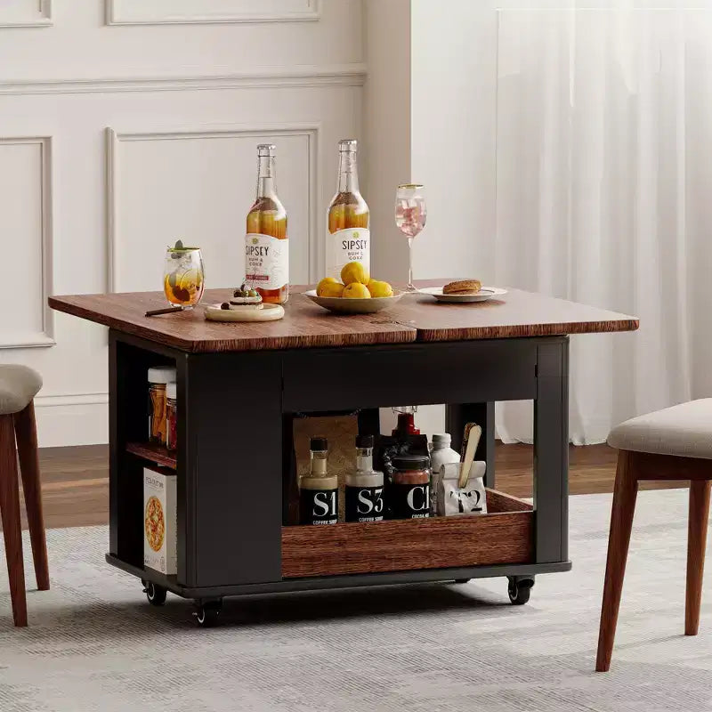 Bestier 27.6'' Modern Coffee Table, Multi-Functional Side Table with Foldable Top, Casters, Drawer, Open Shelf, Hidden Compartment storage