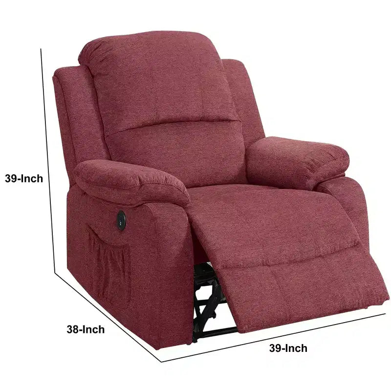 Sillón reclinable eléctrico de tela de 39 pulgadas Royal Hampton con puerto USB, rojo