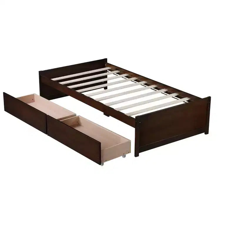 Cama de madera doble Luxystar con 2 cajones para habitaciones de huéspedes y niños