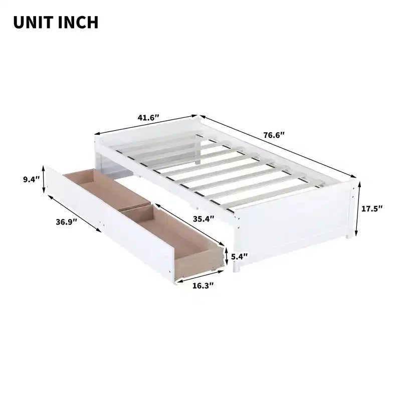 Cama de madera doble Luxystar con 2 cajones para habitaciones de huéspedes y niños