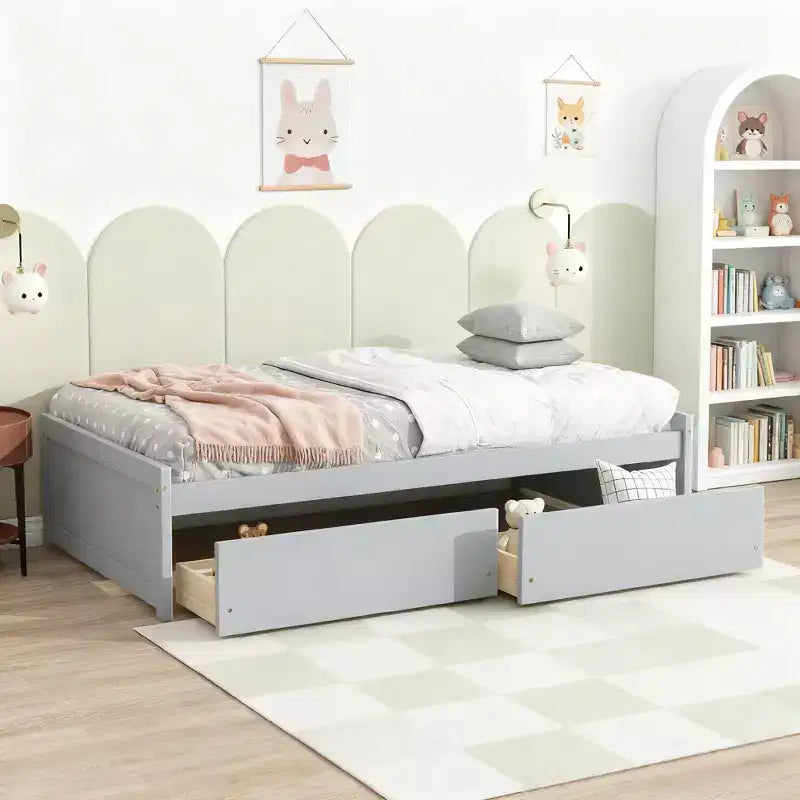Cama de madera doble Luxystar con 2 cajones para habitaciones de huéspedes y niños