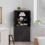 Mueble esquinero de almacenamiento MAYEERTY moderno de madera maciza con 4 puertas, almacenamiento eficiente para la esquina del hogar en la sala de estar, negro, 2 piezas