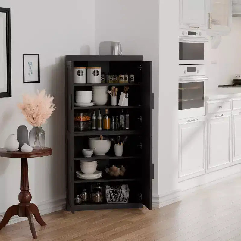 Mueble esquinero de almacenamiento MAYEERTY moderno de madera maciza con 4 puertas, almacenamiento eficiente para la esquina del hogar en la sala de estar, negro, 2 piezas