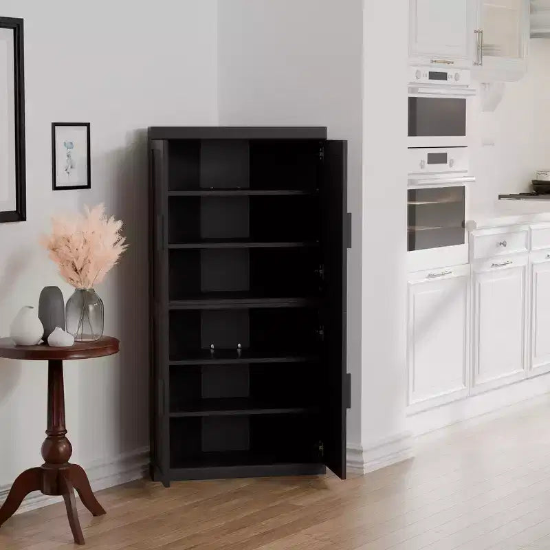 Mueble esquinero de almacenamiento MAYEERTY moderno de madera maciza con 4 puertas, almacenamiento eficiente para la esquina del hogar en la sala de estar, negro, 2 piezas