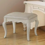 Royal Hampton Style Wood and Leatherette Vanity Stool with Padded Seat, White