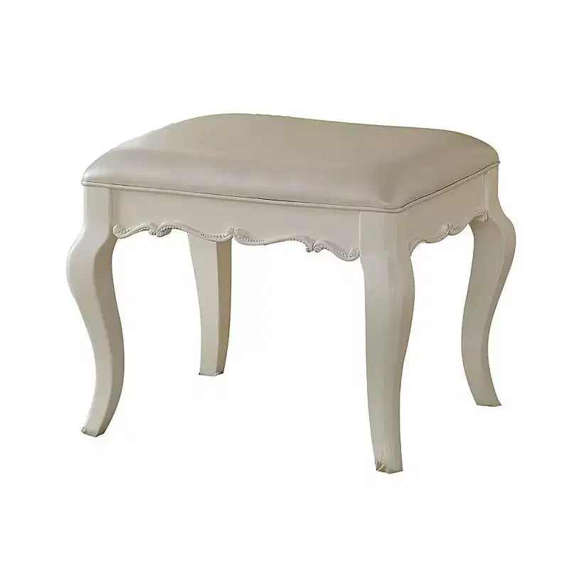 Taburete de tocador Royal Hampton Style de madera y polipiel con asiento acolchado, blanco
