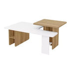 Mesa de centro para sala de estar, juego de 2, de madera natural y acabado moderno, mesas rectangulares anidadas con estante de almacenamiento - Panipeachy