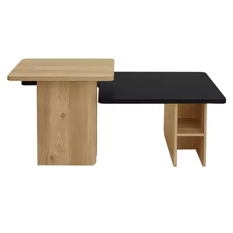 Mesa de centro para sala de estar, juego de 2, de madera natural y acabado moderno, mesas rectangulares anidadas con estante de almacenamiento - Panipeachy