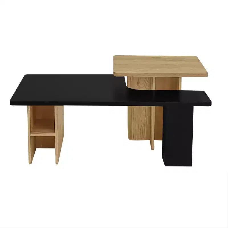 Mesa de centro para sala de estar, juego de 2, de madera natural y acabado moderno, mesas rectangulares anidadas con estante de almacenamiento - Panipeachy