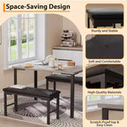 Juego de comedor para 4, mesa de cocina de 3 piezas con 2 bancos tapizados, juego de comedor que ahorra espacio para rincones de desayuno y espacios pequeños, para interiores y exteriores