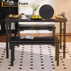 Juego de comedor para 4, mesa de cocina de 3 piezas con 2 bancos tapizados, juego de comedor que ahorra espacio para rincones de desayuno y espacios pequeños, para interiores y exteriores