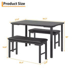 Juego de comedor para 4, mesa de cocina de 3 piezas con 2 bancos tapizados, juego de comedor que ahorra espacio para rincones de desayuno y espacios pequeños, para interiores y exteriores