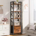 Celebalcony 5 Tier Bookcase with Drawer, Modern Tall Storage Organizer, Industrial Book Shelves for Bedroom, Living Room, Office, Rustic Brown