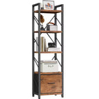Estantería Celebalcony de 5 niveles con cajón, organizador de almacenamiento alto moderno, estanterías industriales para dormitorio, sala de estar, oficina, marrón rústico