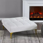 Sofá Cama Convertible, Futón Moderno de Tela de Peluche con Respaldo Ajustable y Almohada, Patas de Metal Dorado para Salas de Estar Pequeñas