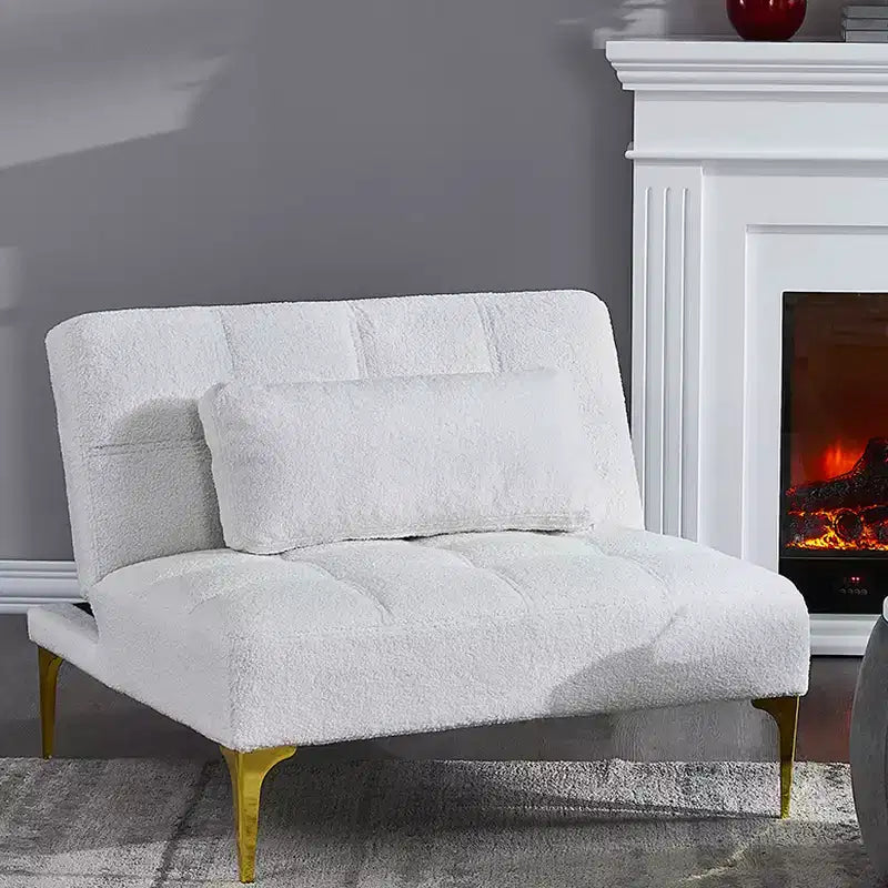 Sofá Cama Convertible, Futón Moderno de Tela de Peluche con Respaldo Ajustable y Almohada, Patas de Metal Dorado para Salas de Estar Pequeñas
