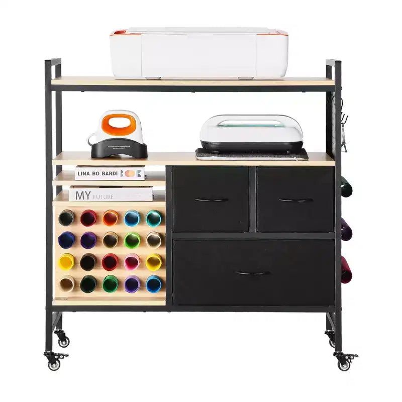 VEVOR Rolling Craft Cart and Storage Table, Compatible with Cricut Machines, Crafting Table Organization Workstation, Black