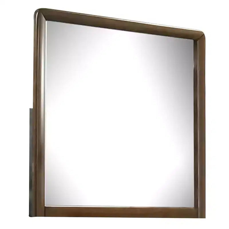 Espejo de cómoda Royal Hampton, marco rectangular de 32 pulgadas, bordes redondeados, madera marrón