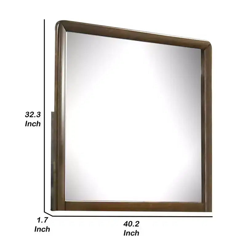 Espejo de cómoda Royal Hampton, marco rectangular de 32 pulgadas, bordes redondeados, madera marrón