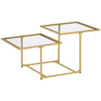 Coffee Table, Tempered Glass Coffee Table with 2 Square Tabletops, Modern Coffee Tables for Living Room, Bedroom