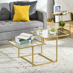 Mesa de centro, mesa de centro de vidrio templado con 2 tableros cuadrados, mesas de centro modernas para sala de estar, dormitorio