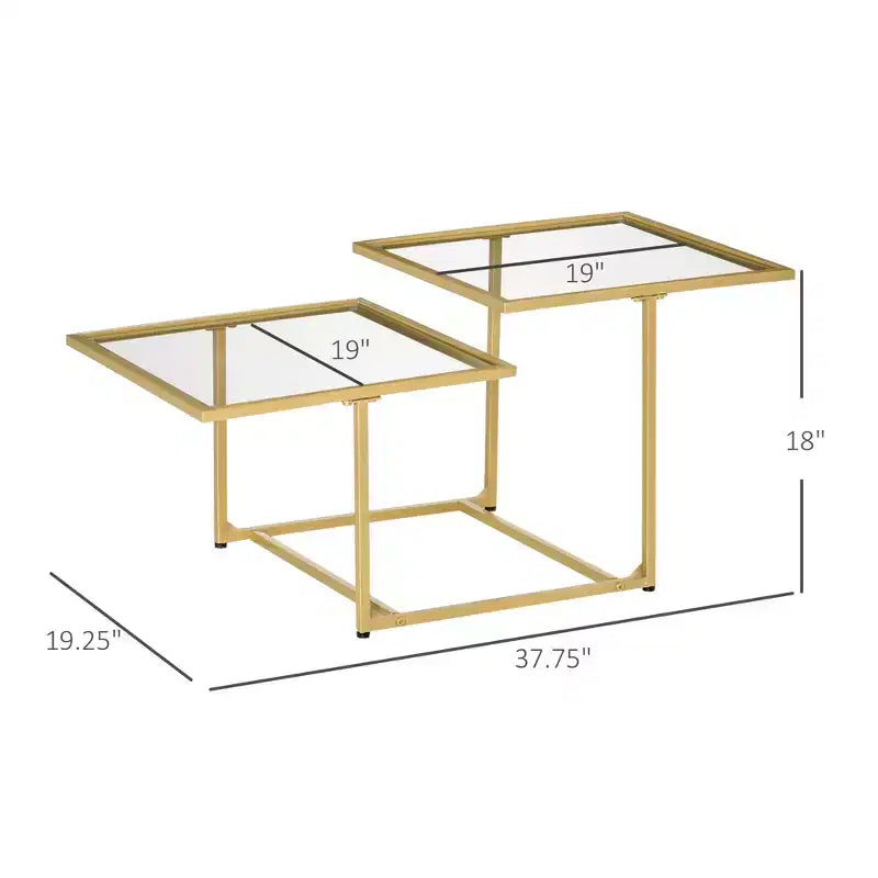 Mesa de centro, mesa de centro de vidrio templado con 2 tableros cuadrados, mesas de centro modernas para sala de estar, dormitorio
