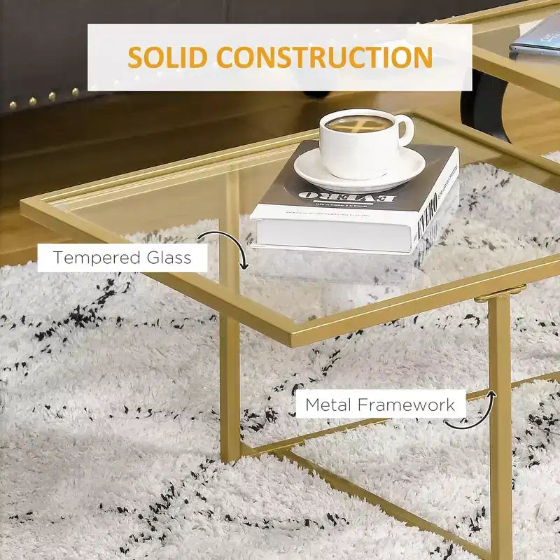 Mesa de centro, mesa de centro de vidrio templado con 2 tableros cuadrados, mesas de centro modernas para sala de estar, dormitorio