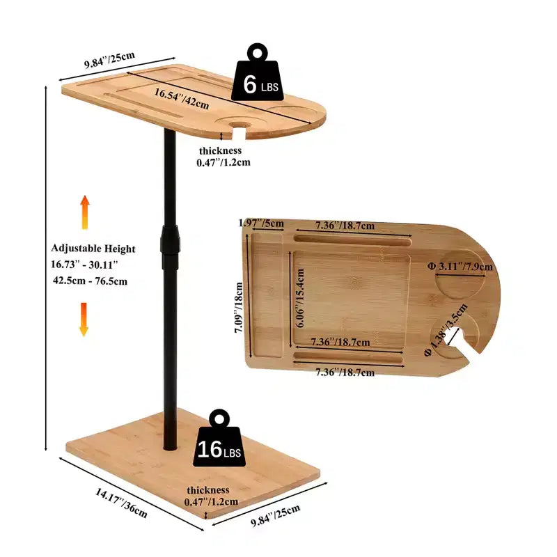 Mesas auxiliares de bambú con altura ajustable para sofá, mesas auxiliares ovaladas de metal en forma de C con ranuras para sala de estar y dormitorio, montaje sencillo, natural