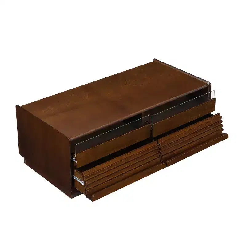 47.2 Mesa de centro rectangular moderna con 4 cajones, 2 estantes de exhibición y tapa de vidrio templado - Panipeachy