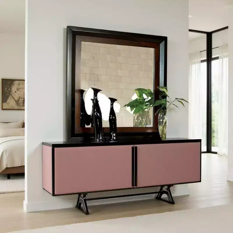 Espejo de cómoda Royal Hampton, 38 pulgadas, madera maciza color nogal oscuro y negro