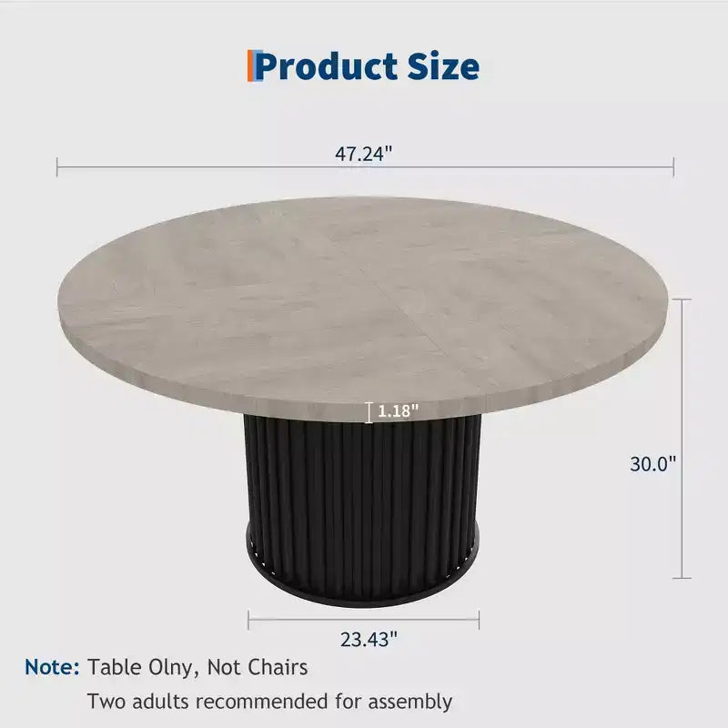 Mesa de comedor redonda de 47", para 46 personas, estilo rústico con base de pedestal de metal ondulado resistente para cocina o comedor