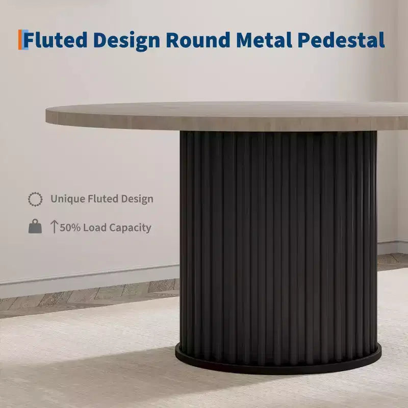 Mesa de comedor redonda de 47", para 46 personas, estilo rústico con base de pedestal de metal ondulado resistente para cocina o comedor