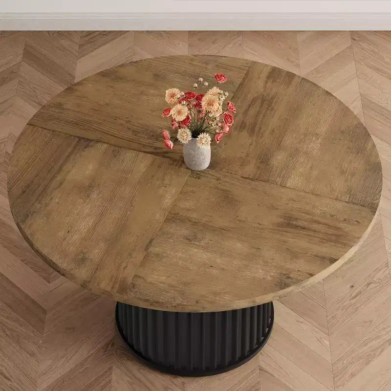 Mesa de comedor redonda de 47", para 46 personas, estilo rústico con base de pedestal de metal ondulado resistente para cocina o comedor