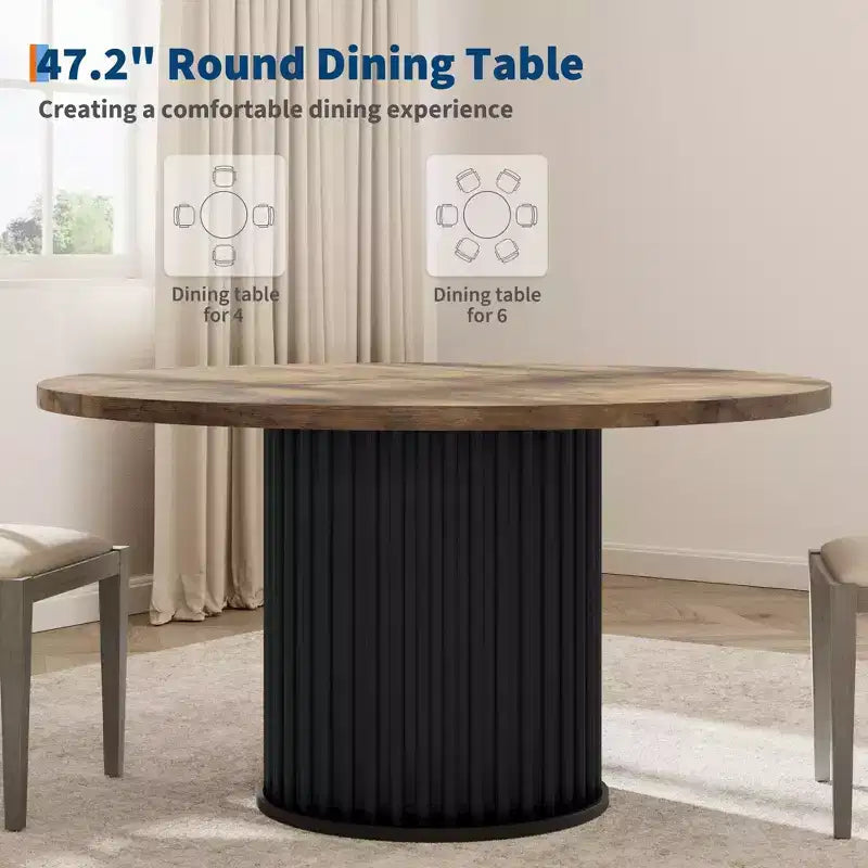 Mesa de comedor redonda de 47", para 46 personas, estilo rústico con base de pedestal de metal ondulado resistente para cocina o comedor