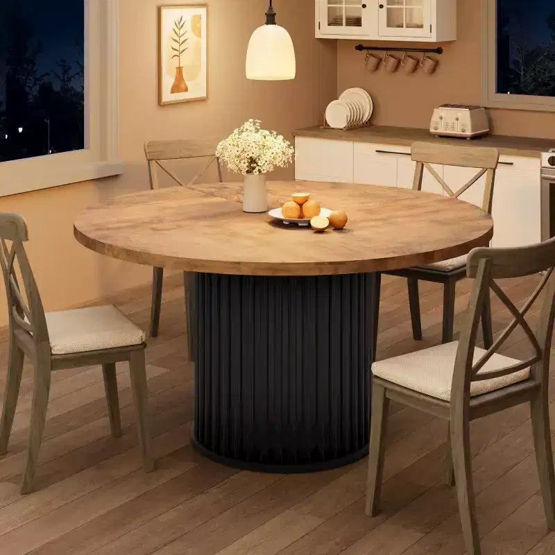 Mesa de comedor redonda de 47", para 46 personas, estilo rústico con base de pedestal de metal ondulado resistente para cocina o comedor