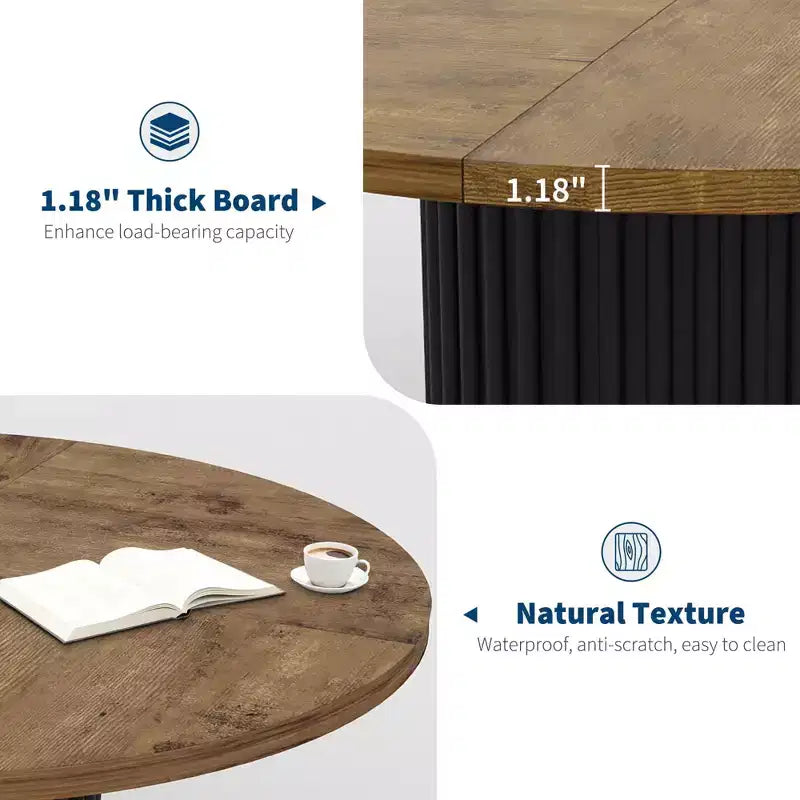 Mesa de comedor redonda de 47", para 46 personas, estilo rústico con base de pedestal de metal ondulado resistente para cocina o comedor