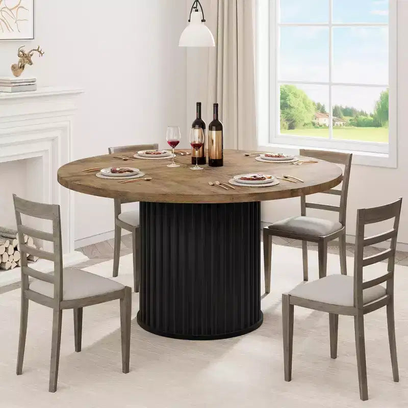 Mesa de comedor redonda de 47", para 46 personas, estilo rústico con base de pedestal de metal ondulado resistente para cocina o comedor