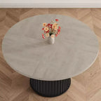 Mesa de comedor redonda de 47", para 46 personas, estilo rústico con base de pedestal de metal ondulado resistente para cocina o comedor