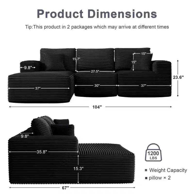 Sofá Seccional Modular PexFix con Chaise en Forma de L, Sofás Nube Modernos Tapizados con Cojines Decorativos para Sala de Estar Dormitorio
