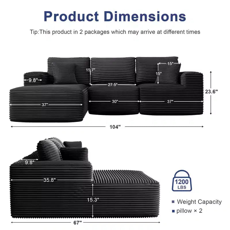 Sofá Seccional Modular PexFix con Chaise en Forma de L, Sofás Nube Modernos Tapizados con Cojines Decorativos para Sala de Estar Dormitorio