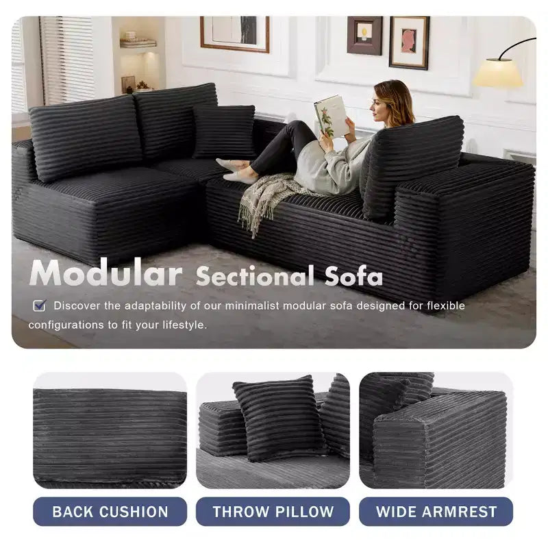 Sofá Seccional Modular PexFix con Chaise en Forma de L, Sofás Nube Modernos Tapizados con Cojines Decorativos para Sala de Estar Dormitorio