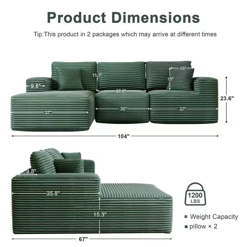 Sofá Seccional Modular PexFix con Chaise en Forma de L, Sofás Nube Modernos Tapizados con Cojines Decorativos para Sala de Estar Dormitorio